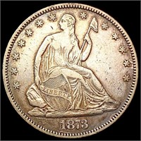1873 Clsd 3 Seated Liberty Half Dollar NEARLY