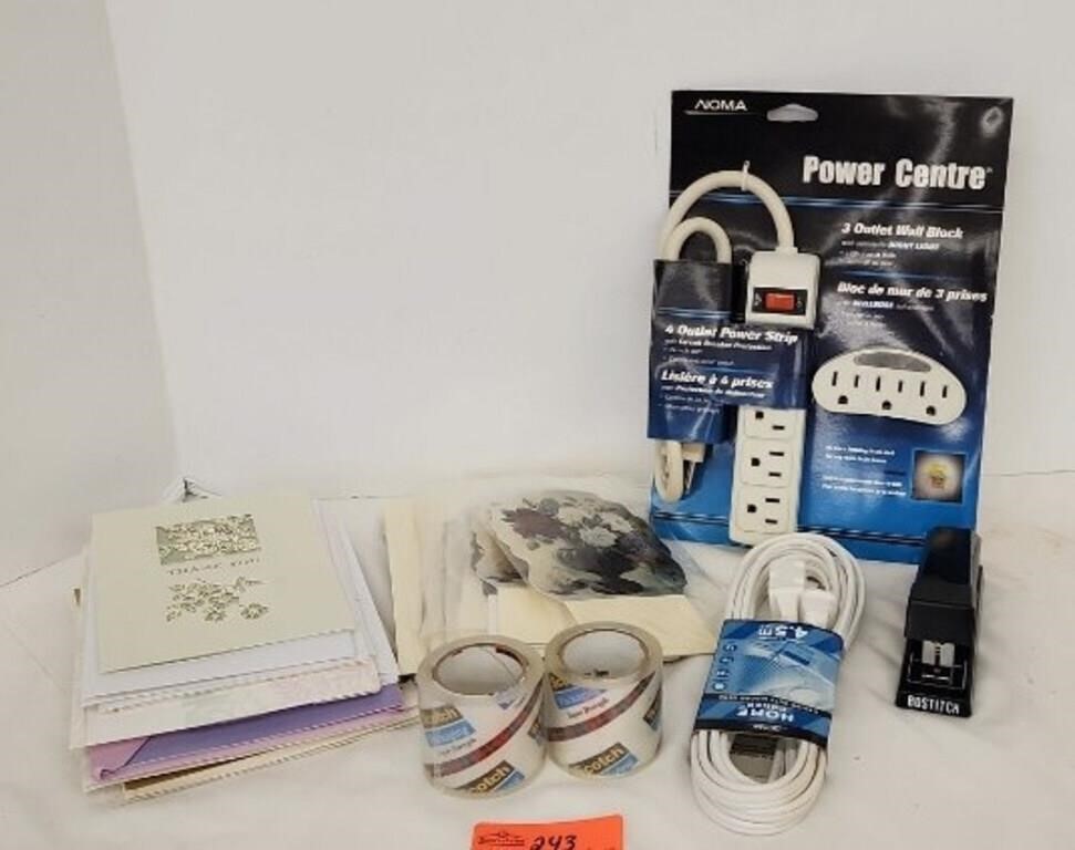 Stationary, extension cords, tape and stapler.