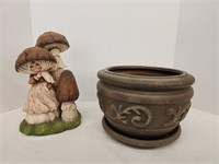 Planter Pot 10.5"x8", and Mushroom Gnome