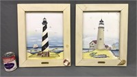 2 Framed Lighthouse Prints Boston Harbor & Cape