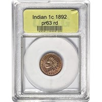 1892 Indian Head Cent USCG PR63 RED