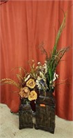 2 tin vases with artificial flowers. 63" tall.