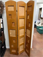 Wooden room divider with picture frames