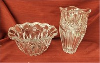 Crystal bowl and vase, bowl measures 5.5 h x 10