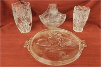 Various crystal pieces and a platter