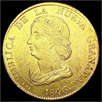 1846 Colombia .7596oz Gold 16 Pesos NEARLY