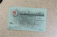 Rare 1909 The Marion Club Membership Ticket Card