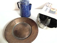 Tin Wash Copper Plate, Bundt Pan and Enamel Kettle