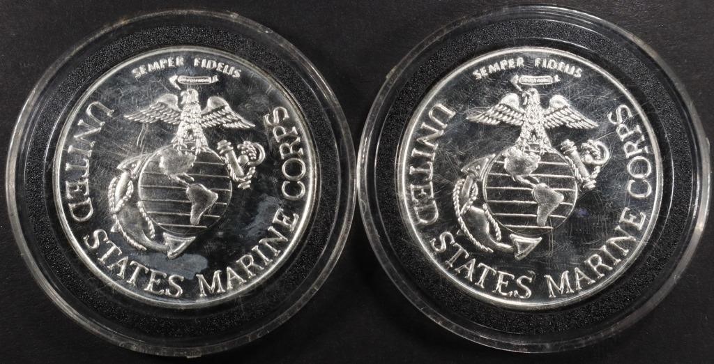 (2) 1 OZ .999 SILVER US MARINE CORPS ROUNDS