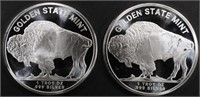 (2) 1 OZ .999 SILVER BUFFALO ROUNDS