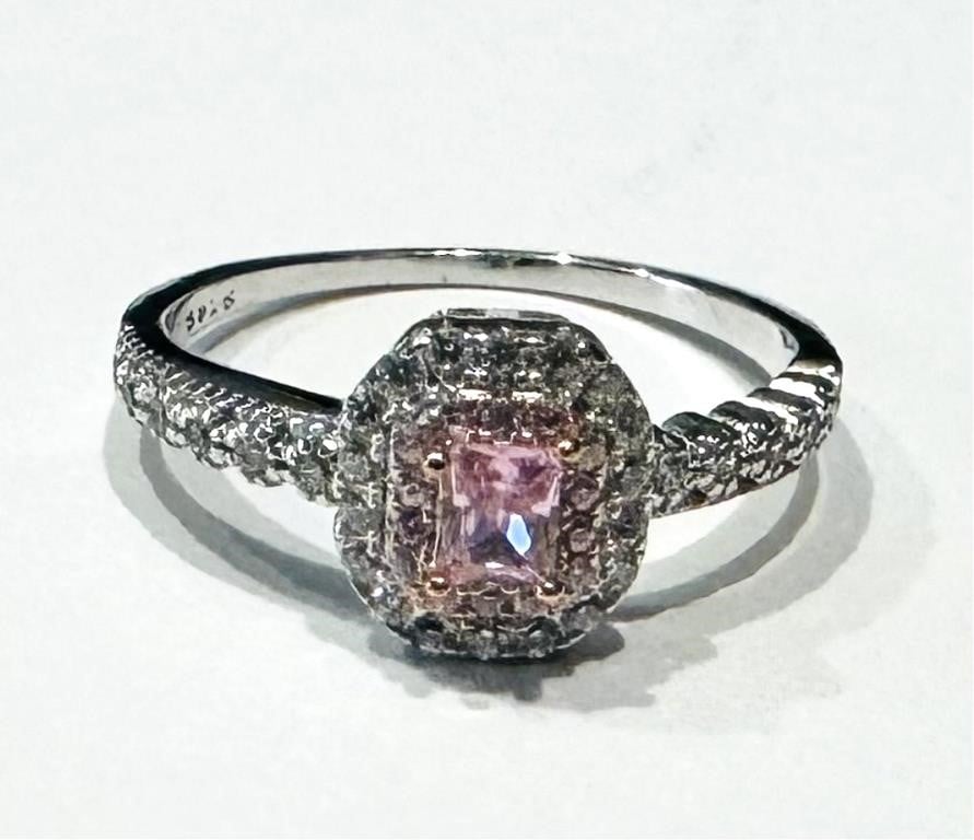 FABULOUS PINK AND WHITE ANTIQUE STYLE CZ RING