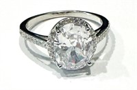 HUGE 4CT OVAL CZ SOLITAIRE STERLING RING