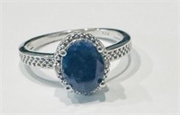 MAGNIFICENT STERLING OVAL BLUE SAPPHIRE RING