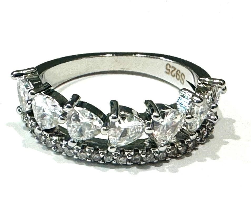 DAZZLING CZ DOUBLE SET STERLING ESTATE RING