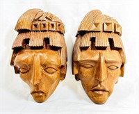 (2) J. PINAL MEXICAN WOOD CARVED FACE SCULPTURES
