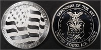 (2) 1 OZ .999 SILVER AIR FORCE & US FLAG ROUNDS