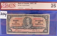 1937 $2 Canada VF 25