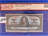 1937 $5 Canada VF 30