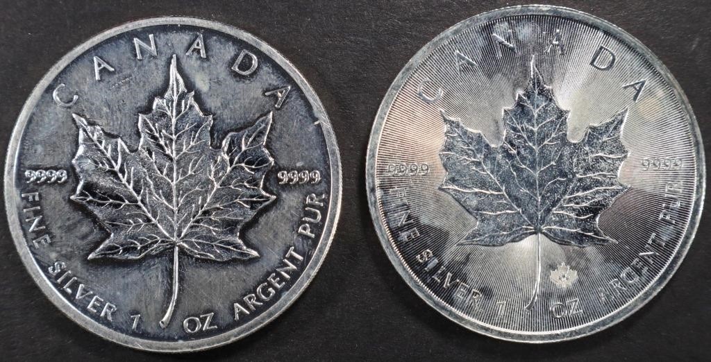 2012 & 2014 1 OZ .999 SILVER CANADIAN MAPLE ROUNDS