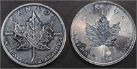 2012 & 2014 1 OZ .999 SILVER CANADIAN MAPLE ROUNDS