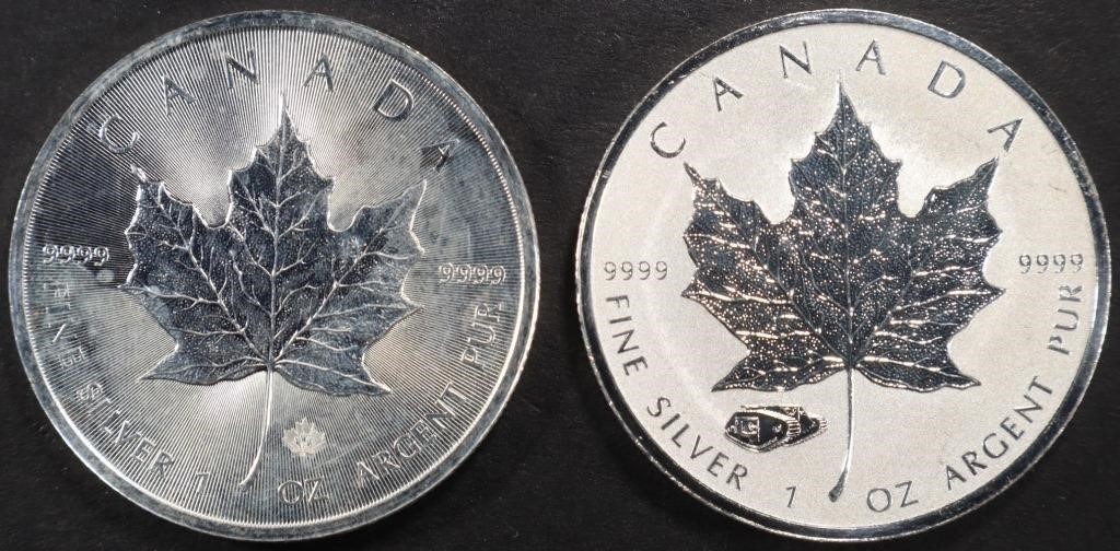 2014 & 2016 1 OZ .999 SILVER CANADIAN MAPLE ROUNDS