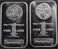 (2) 1 OZ .999 SILVER WALKING LIBERTY BARS