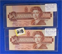 1986 Canada $2 unc, consecutive #'s