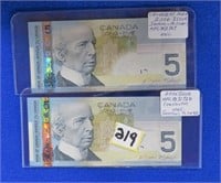 2006 Canada $5 unc, consecutive #'s