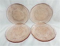 LOT OF 4 PINK DEPRESSION GLASS SMALL PLATES
