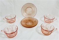 VINTAGE PINK DEPRESSION CUPS AND SAUCERS