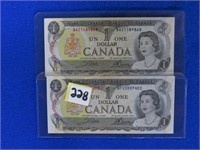 2- 1973 $1 bill, VG