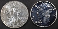 1 OZ .999 SILVER LIBERTY ROUND & 1997 ASE