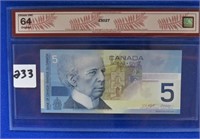 2002 Canada $5 Choice unc 64