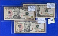 2017 USA $10 bill unc consecutive #'s