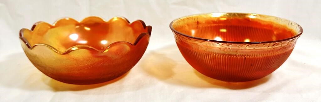 LOT OF 2 VINTAGE IRIDESCENT CARNIVAL GLASS BOWLS