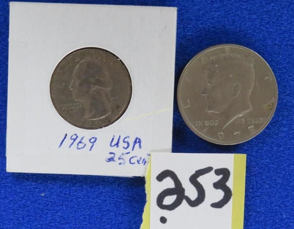 USA 1969 25c & 1972 Kennedy 50c