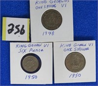King Geo VI 1950 6p, 1948 & '50 shilling