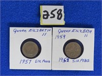 1952 & 1957 Queen Elizabeth II 6 pence