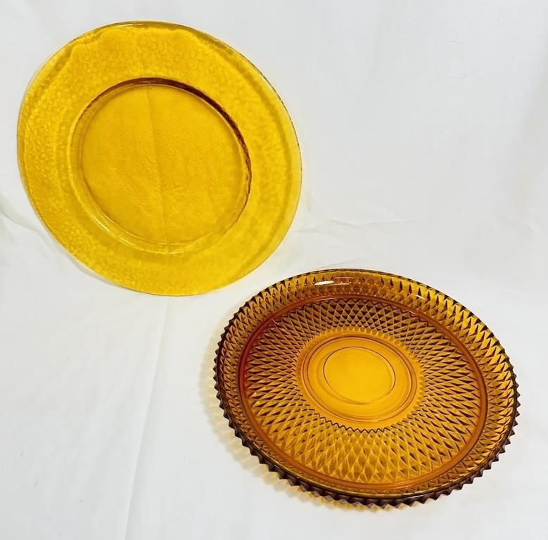 DIAMOND POINT AMBER GLASS AND AMBER GLASS PLATES