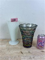 Milk glass and carnival glass vase