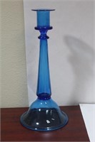 A Single Blue Glass Candlestick