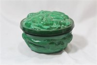 A Czech Bohemian Green Glass Nude Round Box