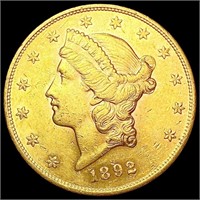 1892-S $20 Gold Double Eagle CHOICE AU