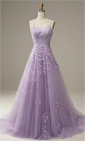 Purple Tulle A-Line Prom Dress With Appliques*