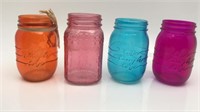 4 Colored Glass Mason Jars
