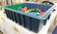 Mega Block toy building blocks in storage tote,