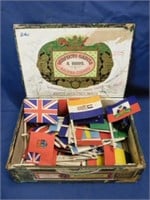 New US flags w/ glass mounts - Cigar box full of