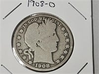 1908-0 Barber Silver Half Dollar Coin