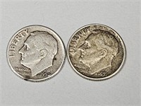 1950 & 51 Silver Dime Coins (2)