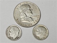 1953, 59 Silver Dime, 1962 Franklin Half Dollar